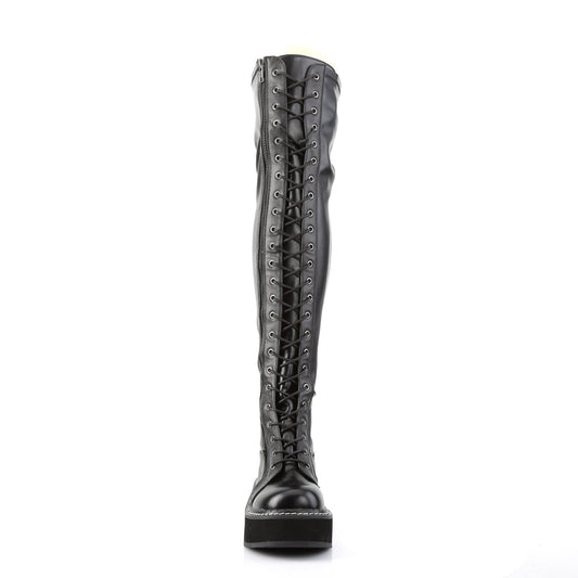 Demonia Cult Classic | "Emily-375" Boots - Black Stretch Vegan Leather