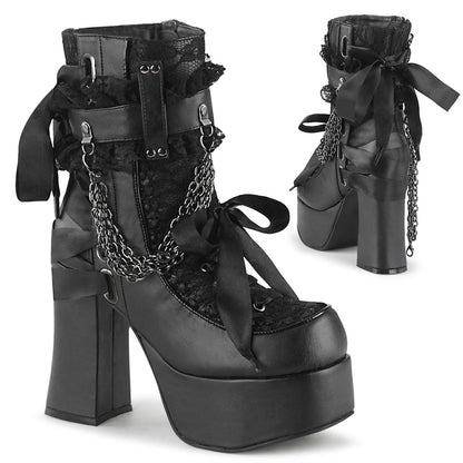 Demonia Cult Quality | "Charade-110" Boots - Black Vegan Leather-Lace Overlay