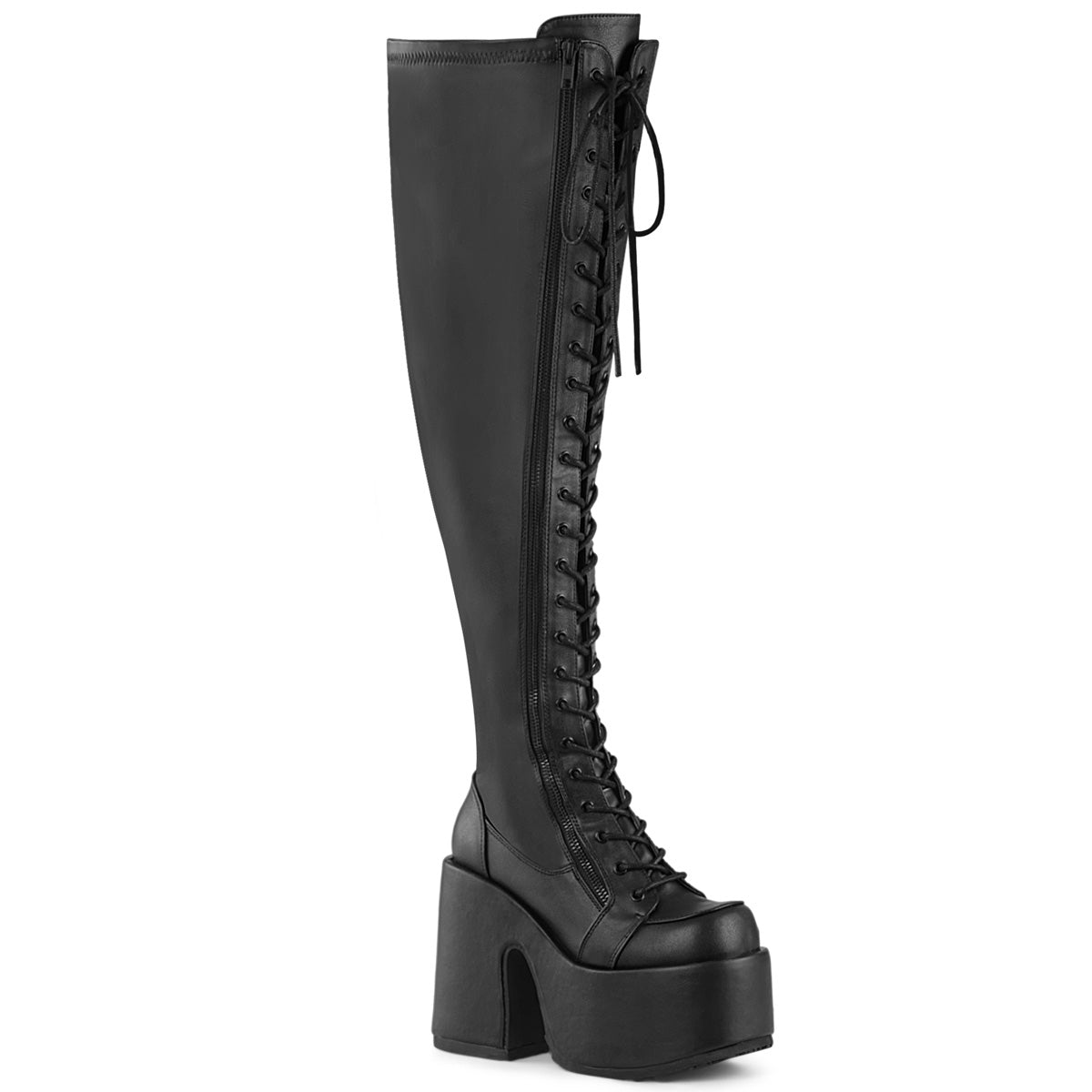 Demonia Cult Everyday | "Camel-300WC" Boots - Black Stretch Vegan Leather