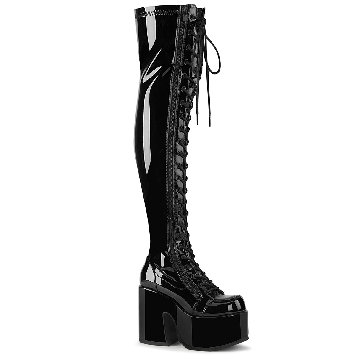 Demonia Cult Value | "Camel-300" Boots - Black Stretch Patent