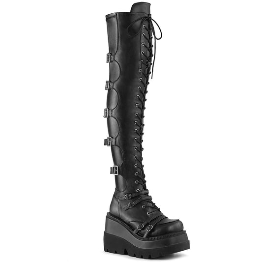 Demonia Cult Latest | "Shaker-350" Boots - Black Vegan Leather-Stretch