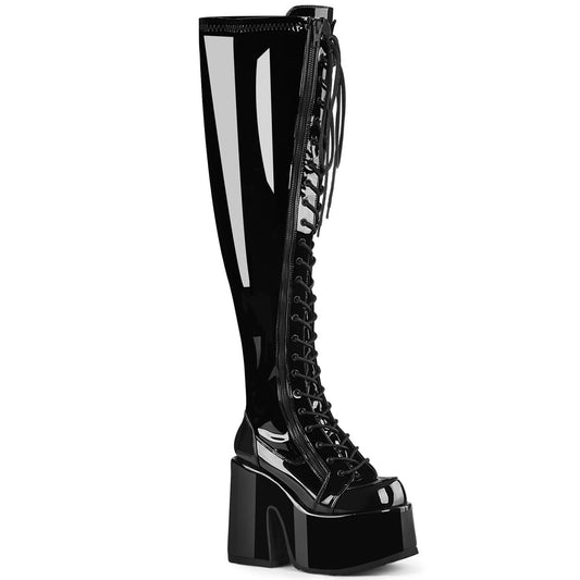 Demonia Cult Exclusive | "Camel-300WC" Boots - Black Stretch Patent
