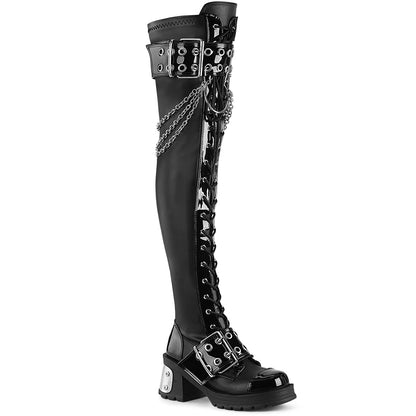 Demonia Cult Classic | "Bratty-304" Boots - Black Stretch Vegan Leather