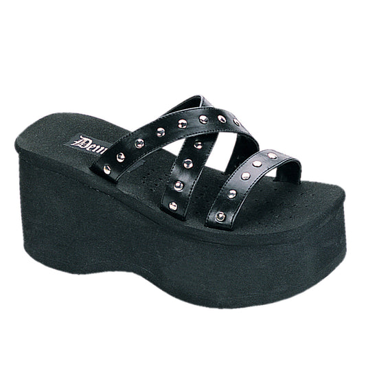 Demonia Cult Essential | "Funn-19" Sandals - Black Vegan Leather