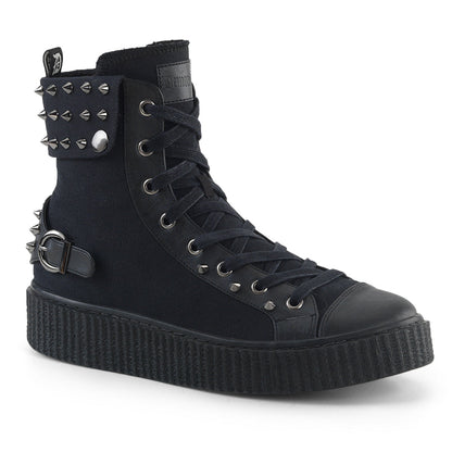 Demonia Cult Latest | "Sneeker-266" Sneakers - Black Canvas-Vegan Leather