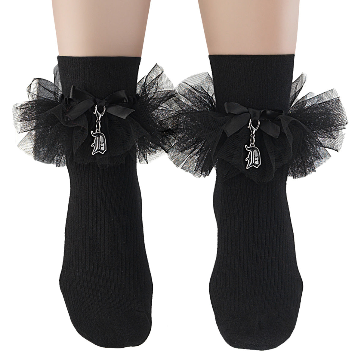 Demonia Cult Everyday | "Heart Net Ruffle Sock" - White Nylon & Spandex