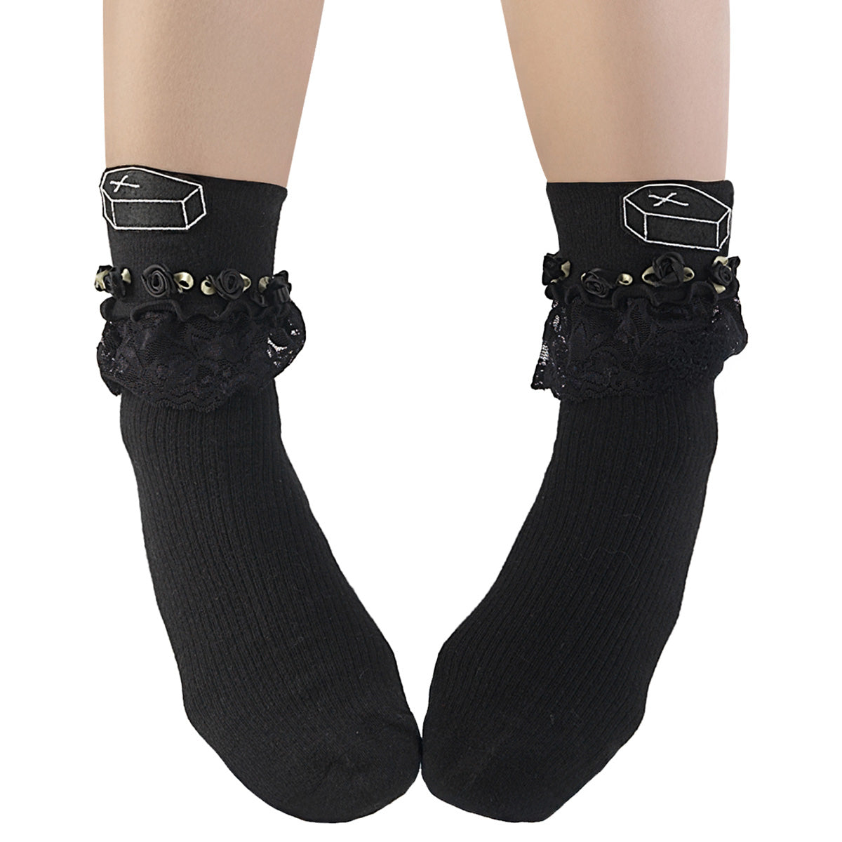 Demonia Cult Great Value | "Heart Net Ruffle Sock" - White Nylon & Spandex