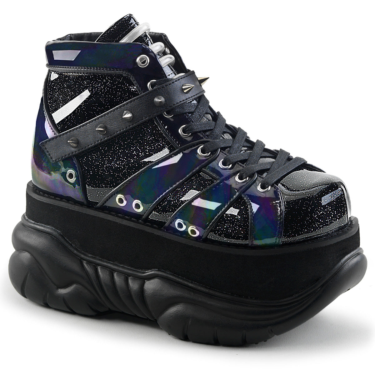 Demonia Cult Classic | "Neptune-100" Boots - Black Glitter/Vegan Leather