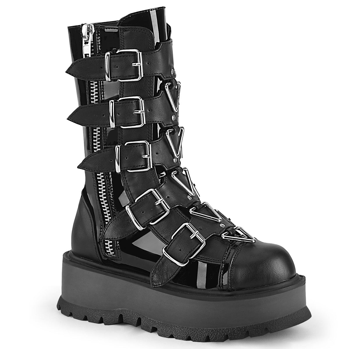 Demonia Cult Great Value | "Slacker-160" Boots - Black Patent-Vegan Leather