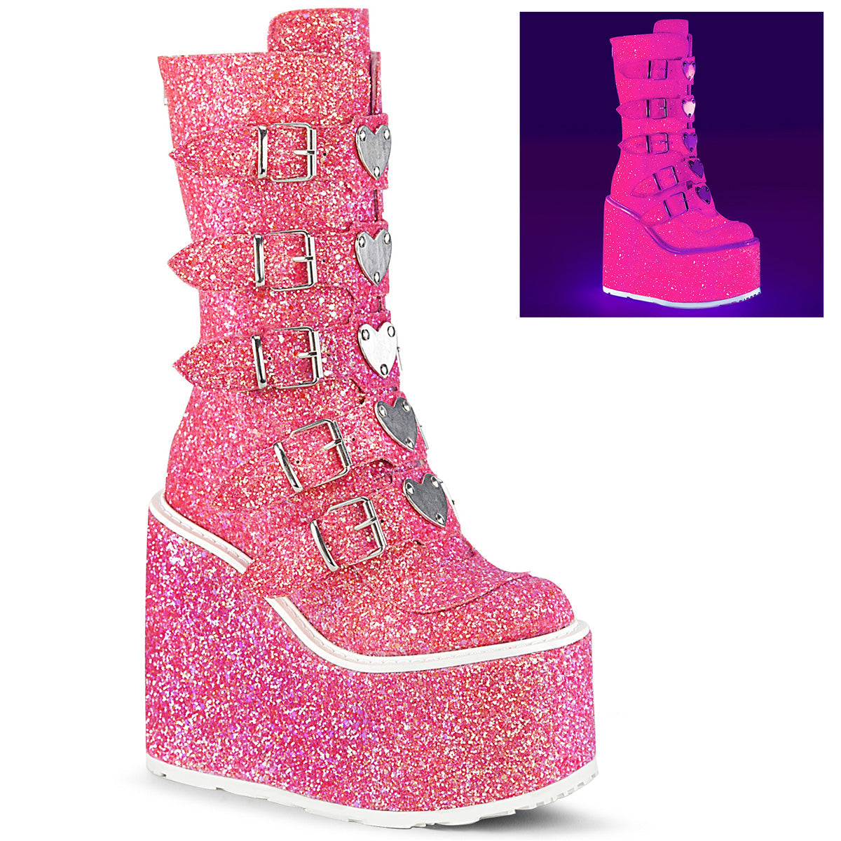 Demonia Cult Classic | "Swing-230G" Boots - Pink Glitter