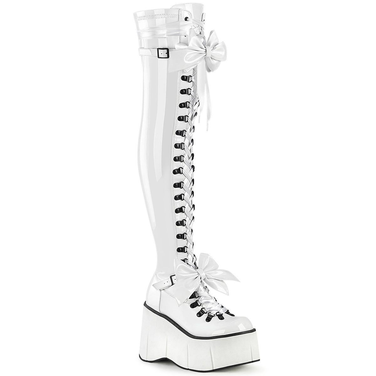 Demonia Cult Classic | "Kera-303" Boots - White Stretch Patent